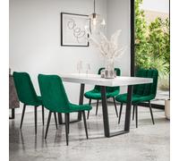 More4Homes Aria Dining Table And Chairs - White Marble Effect Table Top W Black Legs + Nova Velvet Dining Chair Set Of 6 (Green)