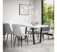 More4Homes Aria Dining Table And Chairs - White Marble Effect Table Top W Black Legs + Nova Velvet Dining Chair Set Of 6 (Grey)