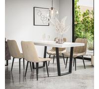 More4Homes Aria Dining Table And Chairs - White Marble Effect Table Top W Black Legs + Nova Velvet Dining Chair Set Of 4 (Beige)