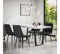 More4Homes Aria Dining Table And Chairs - White Marble Effect Table Top W Black Legs + Nova Velvet Dining Chair Set Of 6 (Black)
