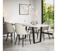 More4Homes Aria Dining Table And Chairs - White Marble Effect Table Top W Black Legs + Raye Velvet Dining Chair Beige Set Of 6