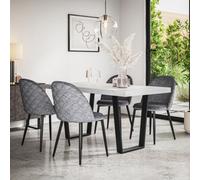 More4Homes Aria Dining Table And Chairs - White Marble Effect Table Top W Black Legs + Raye Velvet Dining Chair Grey Set Of 4