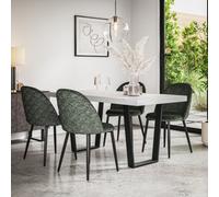 More4Homes Aria Dining Table And Chairs - White Marble Effect Table Top W Black Legs + Raye Velvet Dining Chair Green Set Of 4