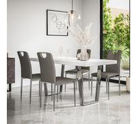 More4Homes Aria Dining Table And Chairs - White Marble Effect Top W Chrome Legs + 6 Monza Faux Leather Dining Chairs W Chrome Legs (Grey)