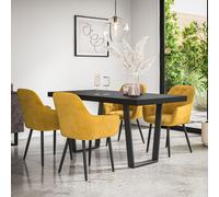 More4Homes Aria Dining Table & Chairs - Black Table Top w Black Legs + Anika Velvet Dining Chair Set Of 6 in Mustard More4Homes Mustard