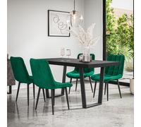 More4Homes Aria Dining Table & Chairs - Black Table Top w Black Legs + Nova Velvet Dining Chair Set Of 6 in Green More4Homes Green