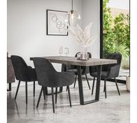 More4Homes Aria Dining Table And Chairs - Concrete Effect Table Top W Black Legs + Anika Velvet Dining Chair Set Of 4 (Black)
