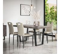 Aria Dining Table And Chairs - Concrete Effect Table Top w Black Legs + Monza Linen Dining Chair Set Of 4 More4Homes Beige One Size