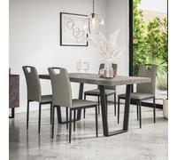 Aria Dining Table And Chairs - Concrete Effect Table Top w Black Legs + Monza Linen Dining Chair Set Of 4 More4Homes Grey One Size
