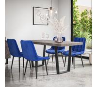 More4Homes Aria Dining Table & Chairs - Concrete Effect Table Top w Black Legs + Nova Velvet Dining Chair Set Of 4 in Blue More4Homes Blue