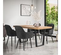More4Homes Aria Dining Table And Chairs - Oak Effect Table Top W Black Legs + Anika Velvet Dining Chair Set Of 6 (Black)