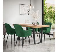 More4Homes Aria Dining Table And Chairs - Oak Effect Table Top W Black Legs + Anika Velvet Dining Chair Set Of 4 (Green)