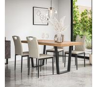 More4Homes Aria Dining Table & Chairs - Oak Effect Table Top w Black Legs + Monza Linen Dining Chair l Set Of 6 in Beige More4Homes Beige