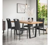 More4Homes Aria Dining Table & Chairs - Oak Effect Table Top w Black Legs + Monza Linen Dining Chair l Set Of 6 in Charcoal More4Homes Charcoal