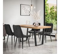 More4Homes Aria Dining Table And Chairs - Oak Effect Table Top W Black Legs + Nova Velvet Dining Chair Set Of 6 (Mustard)