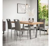 More4Homes Aria Dining Table & Chairs - Oak Effect Table Top w Chrome Legs + Monza Faux Leather Dining Chair w Chrome Legs Set Of 6 in Grey More4Homes Grey