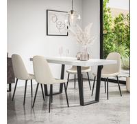 More4Homes Aria Dining Table And Chairs - White Marble Effect Table Top W Black Legs + Maya Boucle Dining Chair Set Of 6 (Ivory White)