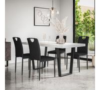 More4Homes Aria Dining Table & Chairs - White Marble Effect Table Top w Black Legs + Monza Faux Leather Dining Chair Set Of 6 More4Homes Black