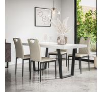 (Beige) Aria Dining Table And Chairs - Marble Effect Table w 4-6 Monza Linen Chair