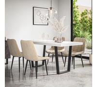 (Beige) Aria Dining Table And Chairs - Marble Effect Table w 4-6 Nova Velvet Chair