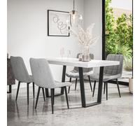 (Grey) Aria Dining Table And Chairs - Marble Effect Table w 4-6 Nova Velvet Chair