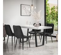Aria Dining Table And Chairs - White Marble Effect Table Top w Black Legs + Nova Velvet Dining Chair Set Of 6 More4Homes Black One Size