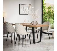 More4Homes Aria Dining Table And Chairs - Oak Effect Table Top W Black Legs + Raye Velvet Dining Chair Beige Set Of 4