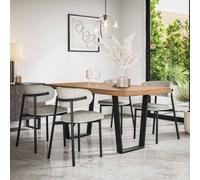 More4Homes Aria Dining Table And Chairs - Oak Effect Table Top W Black Legs + Myla Linen Dining Chair Grey Set Of 6