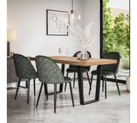 More4Homes Aria Dining Table And Chairs - Oak Effect Table Top W Black Legs + Raye Velvet Dining Chair Green Set Of 6