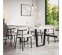 More4Homes Aria Dining Table And Chairs - White Marble Effect Table Top W Black Legs + Myla Linen Dining Chair Beige Set Of 4