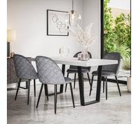 More4Homes Aria Dining Table And Chairs - White Marble Effect Table Top W Black Legs + Raye Velvet Dining Chair Grey Set Of 4