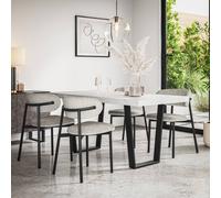 More4Homes Aria Dining Table And Chairs - White Marble Effect Table Top W Black Legs + Myla Linen Dining Chair Grey Set Of 6
