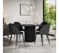 More4Homes Arlo Black Table Top W Black Legs + Raye Velvet Dining Chair Black Set Of 6