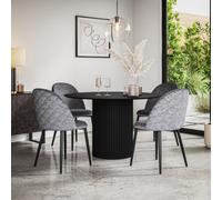 More4Homes Arlo Black Table Top W Black Legs + Raye Velvet Dining Chair Grey Set Of 6