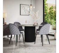 More4Homes Arlo Concrete Table Top W Black Legs + Raye Velvet Dining Chair Grey Set Of 4