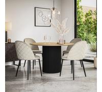 More4Homes Arlo Oak Table Top W Black Legs + Raye Velvet Dining Chair Beige Set Of 4