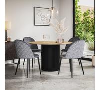 More4Homes Arlo Oak Table Top W Black Legs + Raye Velvet Dining Chair Grey Set Of 4