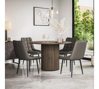 More4Homes Arlo Walnut Table Top W Walnut Legs + Nova Faux Leather Dining Chair Grey Set Of 4