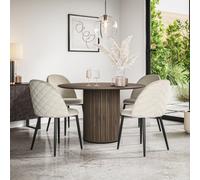 More4Homes Arlo Walnut Table Top W Walnut Legs + Raye Velvet Dining Chair Beige Set Of 4