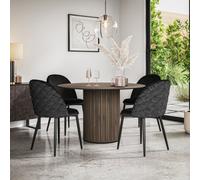 More4Homes Arlo Walnut Table Top W Walnut Legs + Raye Velvet Dining Chair Black Set Of 4