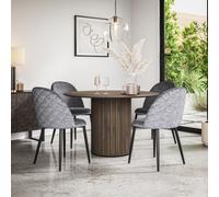 More4Homes Arlo Walnut Table Top W Walnut Legs + Raye Velvet Dining Chair Grey Set Of 4