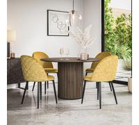 More4Homes Arlo Walnut Table Top W Walnut Legs + Raye Velvet Dining Chair Mustard Set Of 4