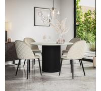 More4Homes Arlo White Marble Table Top W Black Legs + Raye Velvet Dining Chair Beige Set Of 6
