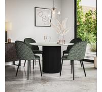 More4Homes Arlo White Marble Table Top W Black Legs + Raye Velvet Dining Chair Green Set Of 6