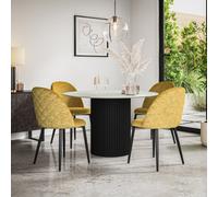 More4Homes Arlo White Marble Table Top W Black Legs + Raye Velvet Dining Chair Mustard Set Of 4