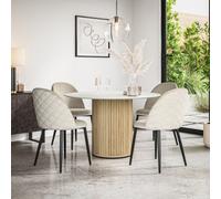 More4Homes Arlo White Marble Table Top W Oak Legs + Raye Velvet Dining Chair Beige Set Of 4