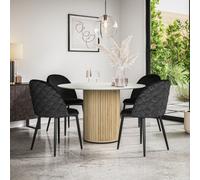 More4Homes Arlo White Marble Table Top W Oak Legs + Raye Velvet Dining Chair Black Set Of 6