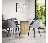 More4Homes Arlo White Marble Table Top W Oak Legs + Raye Velvet Dining Chair Grey Set Of 6
