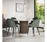 More4Homes Arlo White Marble Table Top W Walnut Legs + Raye Velvet Dining Chair Grey Set Of 4