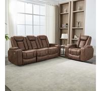 More4Homes Ashton 1+3 Seater Fabric Auto Recliner Sofa Set Brown